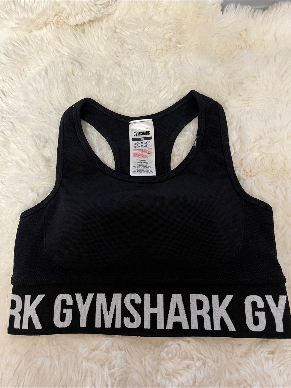 Gymshark Black Sports Bra with White Logo Band